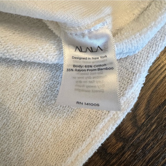 Alala women’s exhale asymmetric raw edge white terry cotton mix sweatshirt Sz L - Picture 8 of 8